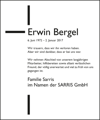 Traueranzeige von Erwin Bergel 