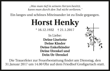 Traueranzeige von Horst Henky 