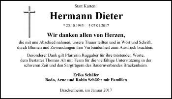 Traueranzeige von Hermann Dieter 