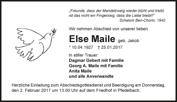 Traueranzeige von Else Maile 