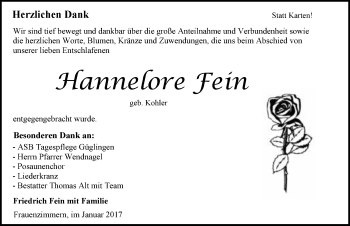 Traueranzeige von Hannelore Fein 