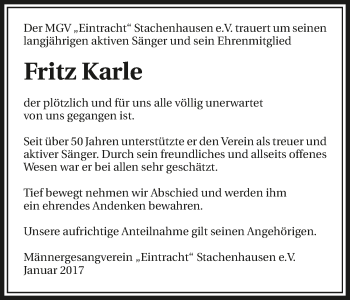 Traueranzeige von Fritz Karle 