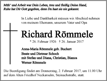 Traueranzeige von Richard Römmele 