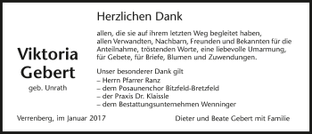 Traueranzeige von Viktoria Gebert 