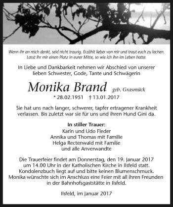 Traueranzeige von Monika Brand 