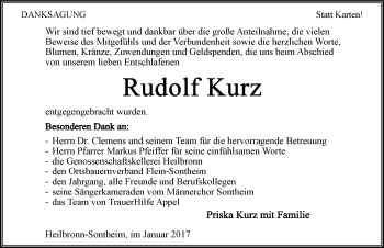 Traueranzeige von Rudolf Kurz