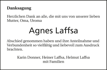 Traueranzeige von Agnes Laffsa 