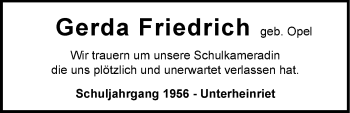 Traueranzeige von Gerda Friedrich 