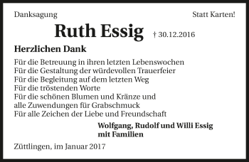 Traueranzeige von Ruth Essig 