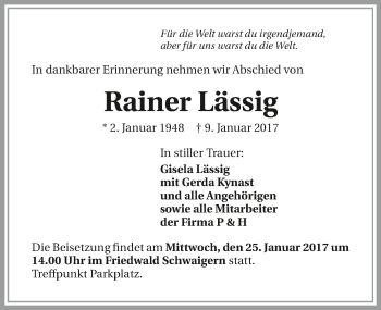 Traueranzeige von Rainer Lässig 
