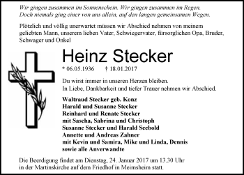Traueranzeige von Heinz Stecker 