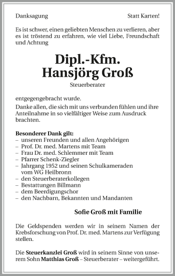 Traueranzeige von Hansjörg Groß 