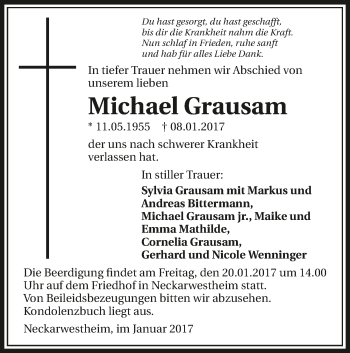 Traueranzeige von Michael Grausam 