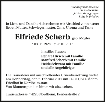 Traueranzeige von Elfriede Scherb 