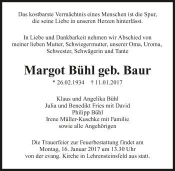 Traueranzeige von Margot Bühl 