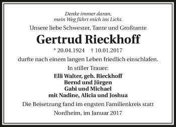 Traueranzeige von Gertrud Rieckhoff 