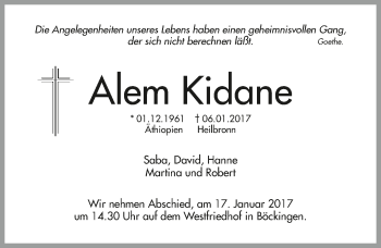 Traueranzeige von Alem Kidane 