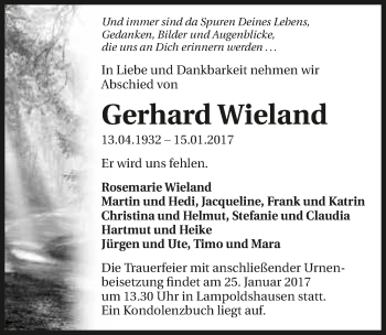 Traueranzeige von Gerhard Wieland 