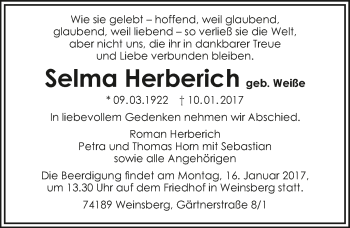 Traueranzeige von Selma Herberich 