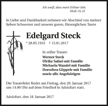 Traueranzeige von Edelgard Steck 