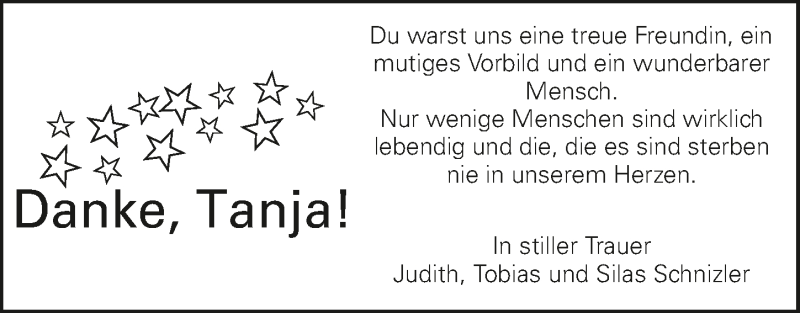  Traueranzeige für Tanja Schmalzbauer vom 12.01.2017 aus 
