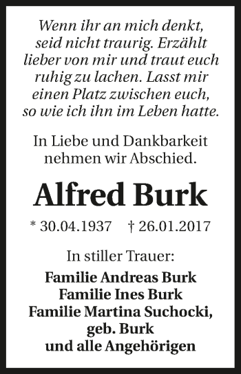 Traueranzeige von Alfred Burk 