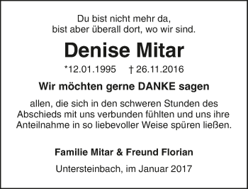 Traueranzeige von Denise Mitar 