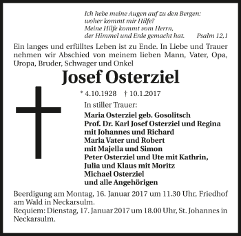 Traueranzeige von Josef Osterziel 