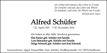 Traueranzeige von Alfred Schüfer 
