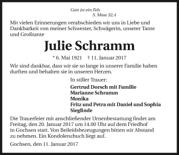 Traueranzeige von Julie Schramm 