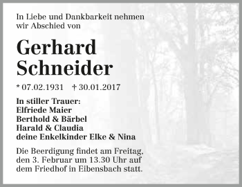 Traueranzeige von Gerhard Schneider 