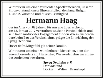 Traueranzeige von Hermann Haag 