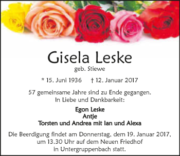 Traueranzeige von Gisela Leske 