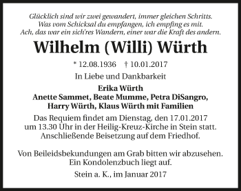 Traueranzeige von Wilhelm Würth 