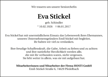 Traueranzeige von Eva Stickel 