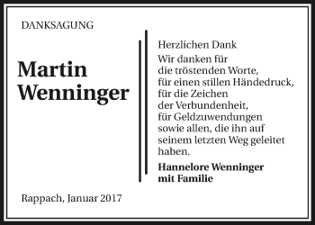 Traueranzeige von Martin Wenninger 