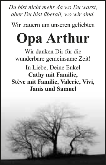 Traueranzeige von Arthur Lörz 