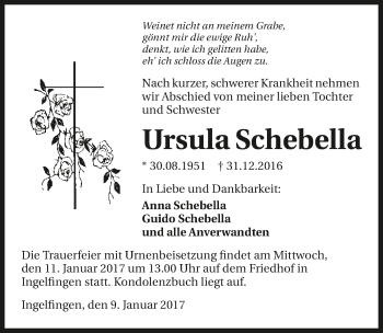 Traueranzeige von Ursula Schebella 