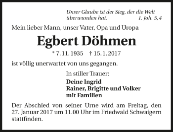 Traueranzeige von Egbert Döhmen 