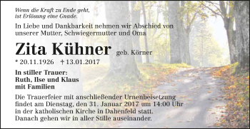 Traueranzeige von Zita Kühner 