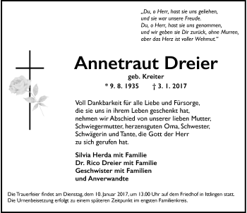Traueranzeige von Annetraut Dreier 