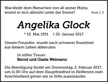 Traueranzeige von Angelika Glock 