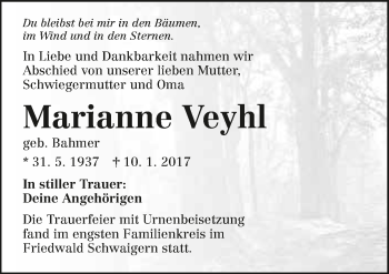 Traueranzeige von Marianne Veyhl 