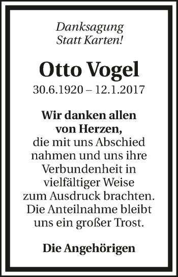 Traueranzeige von Otto Vogel 