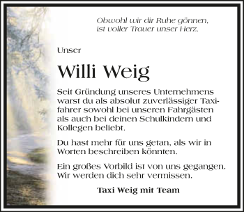 Traueranzeige von Willi Weig 