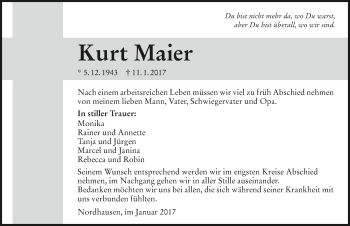 Traueranzeige von Kurt Maier 