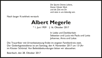 Traueranzeige von Albert Megerle 