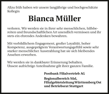 Traueranzeige von Bianca Müller 