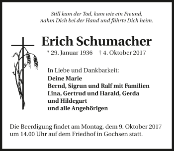 Traueranzeige von Erich Schumacher 