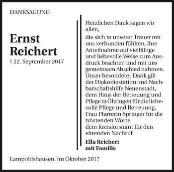 Traueranzeige von Ernst Reichert